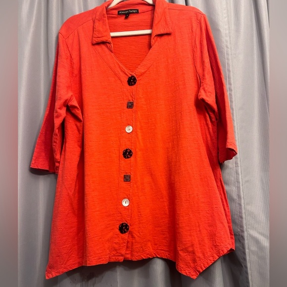 always indigo Tops - 1/2off Always Indigo orange , button down. Size 1X shark bite hem 100% cotton